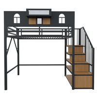 HOCHBETT 90/200 cm Schwarz mit Stautreppen, Lichtleisten und Staufächer - Schwarz, Metall (90/200cm) - Oxeza