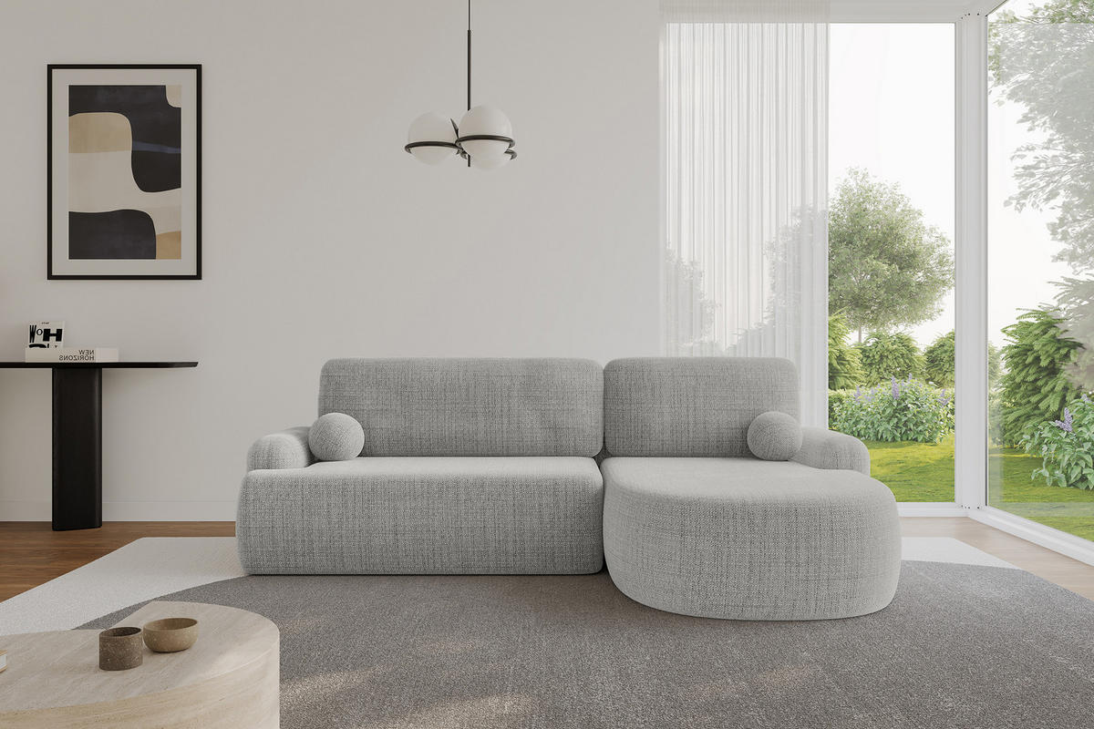 ECKSOFA mit Schlaffunktion und Bettkasten LIRA-L - 264x172x89 Hellgrau - Hellgrau, Holzwerkstoff/Textil (172/264cm) - ALTDECOR