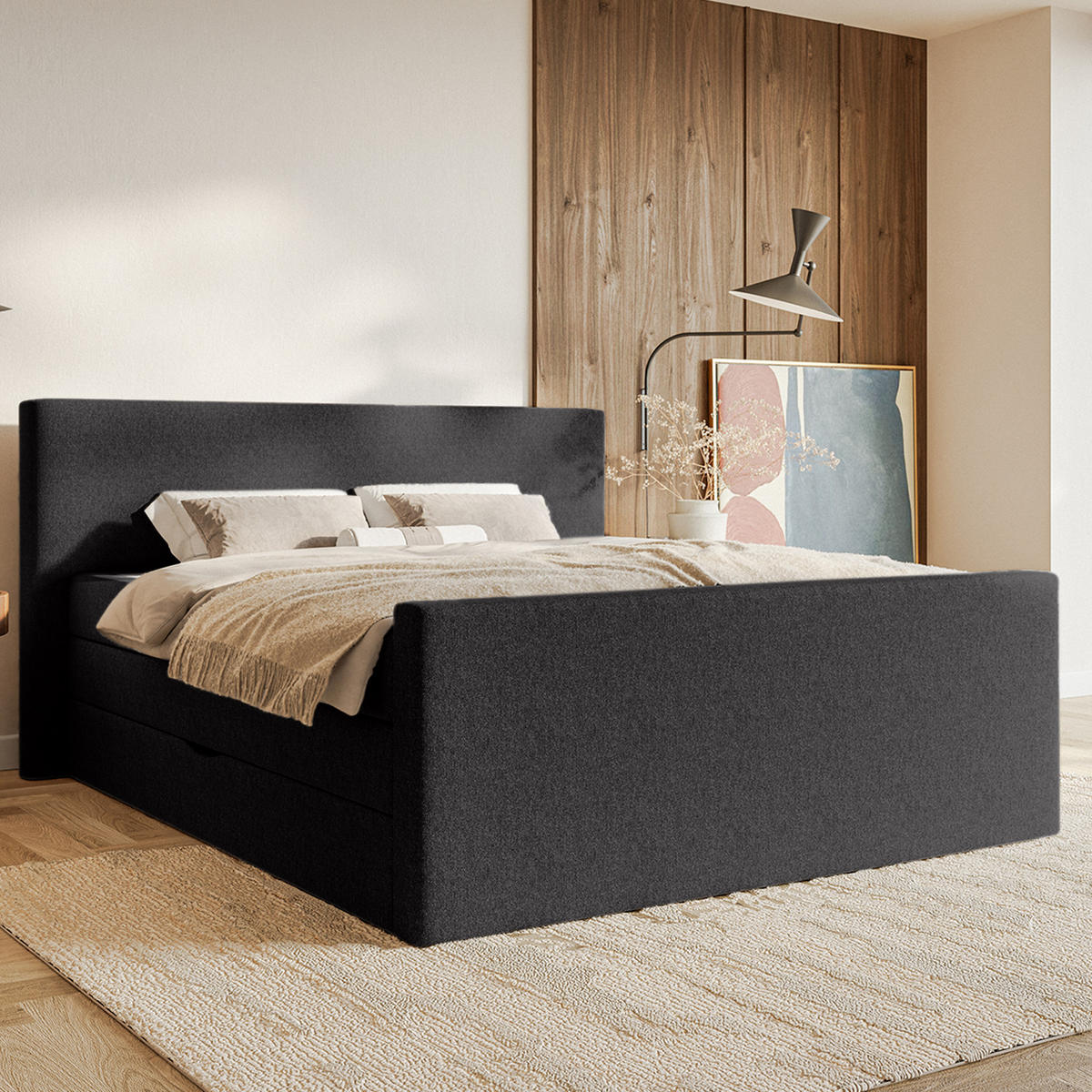 BOXSPRINGBETT VELIPOJA EASY CLEAN 160x200 cm, Dunkelgrau - Dunkelgrau, Textil (160/200cm) - Fedve