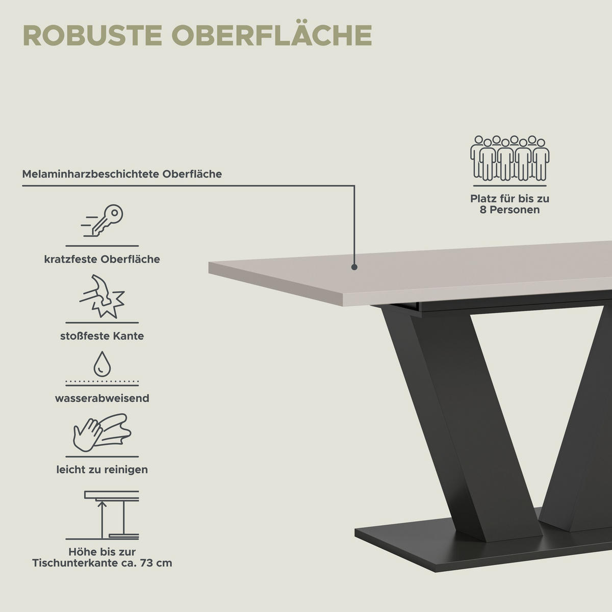 ESSTISCH MOTION (B/H/T: ca. 150/76/90 cm) in grau/Kaschmir - Grau, Holzwerkstoff (90/150/76cm)