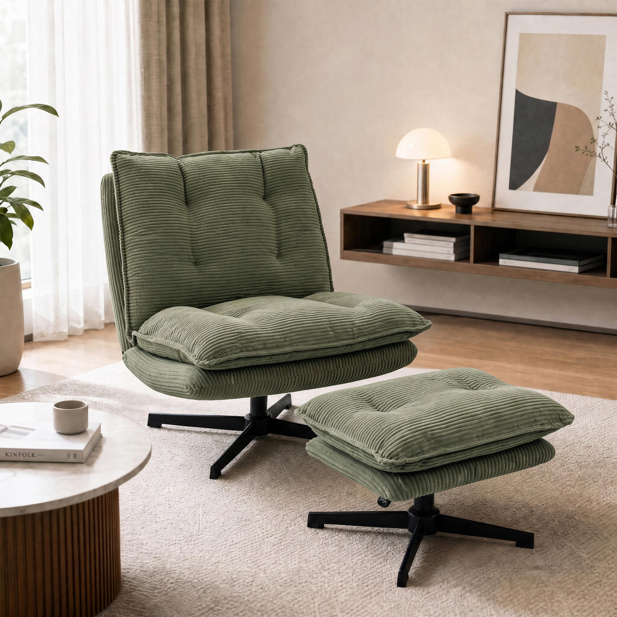 LOUNGESESSEL mit Hocker Polyester Grün - Schwarz/Grün, Textil/Metall (74/89/82cm) - HOMCOM