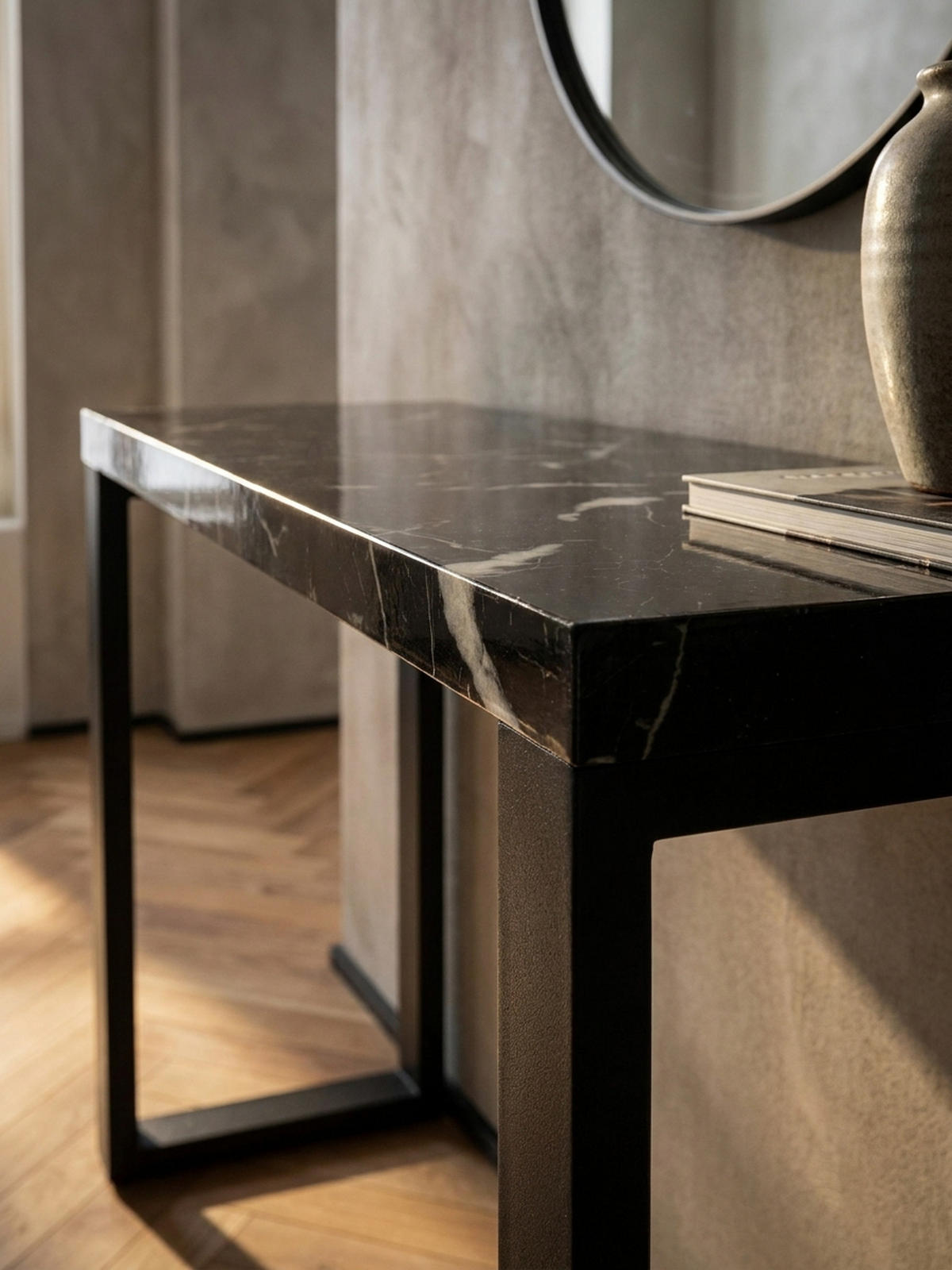 KONSOLENTISCH – Marmoroptik Schwarz, 120x40x76 cm, Hochglanz, Metallbeine - Schwarz, Holzwerkstoff/Metall (40/120/76cm) - KADIMA DESIGN