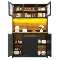 BUFFET aus MDF und Metall 120x40x180 cm Schwarz mit LED-Beleuchtung, Acryltüren und Abfallfach - Schwarz, Holzwerkstoff (120/180/40cm) - Modfu