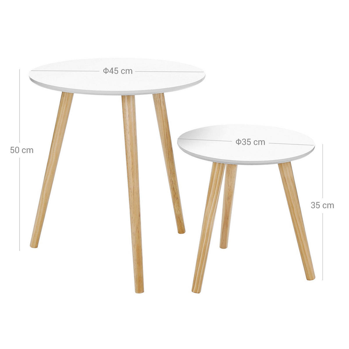 BEISTELLTISCH COUCHTISCH 2ER-SET - Weiß, Holzwerkstoff (45/45/50cm) - Hansiro