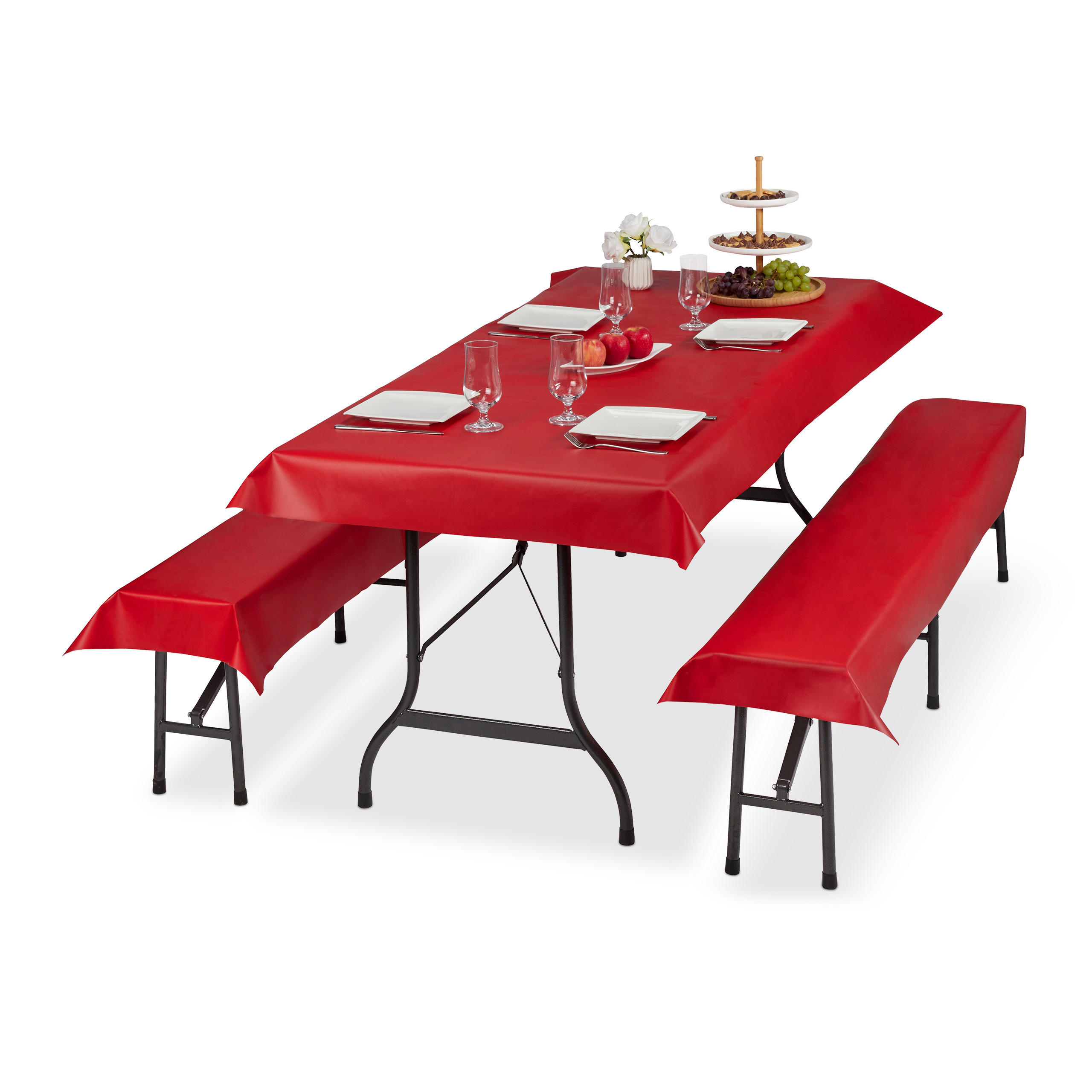 3TLG.BIERZELTGARNITUR - Rot, Textil (100/0.1/250cm) - Relaxdays