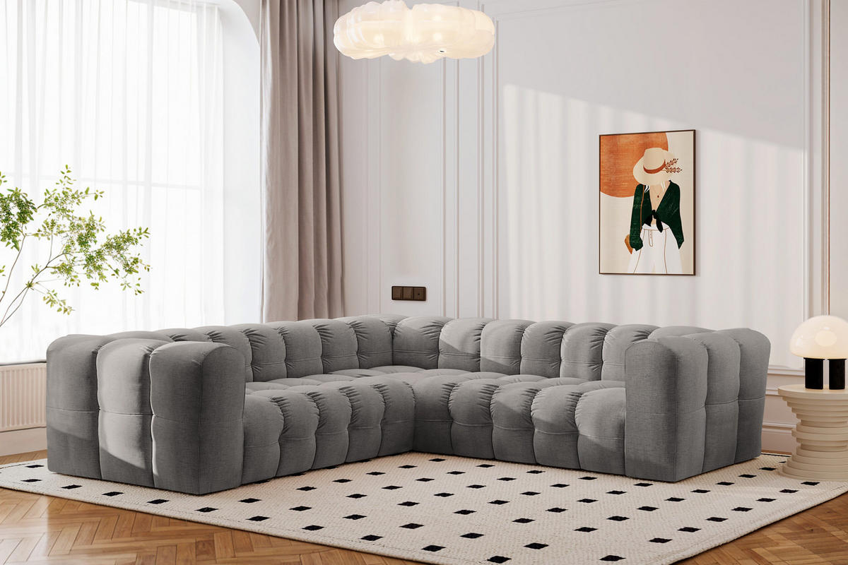ECKSOFA Corner Mit Steppung BALOO, Chenille-Stoff Moly, Grau - Grau, Holz (270/270cm) - Kaiser Möbel