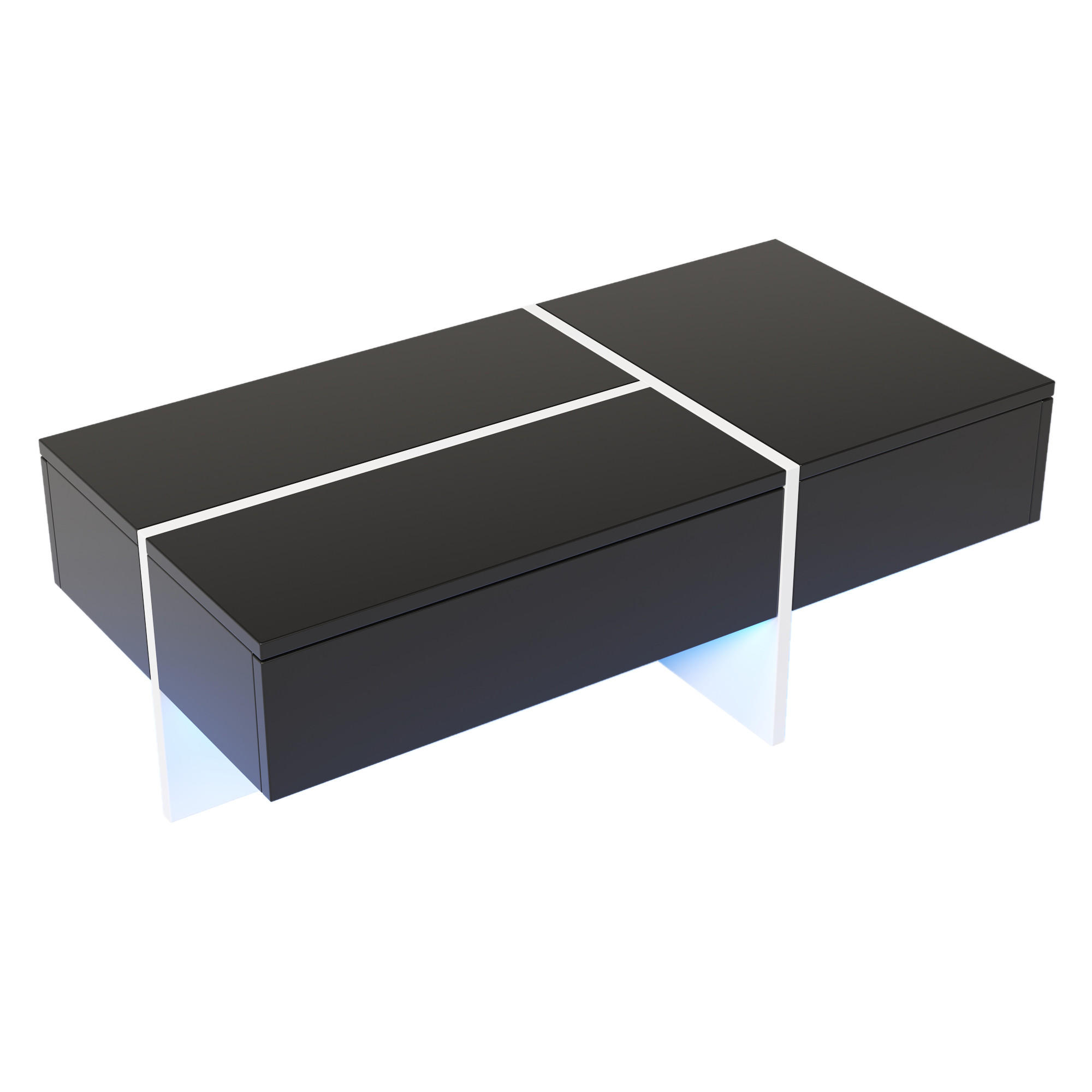 COUCHTISCH 100/50/34,5 cm Schwarz Weiß Hochglanz mit App-LED - Schwarz, Holzwerkstoff (100/50/34.5cm) - Korfee