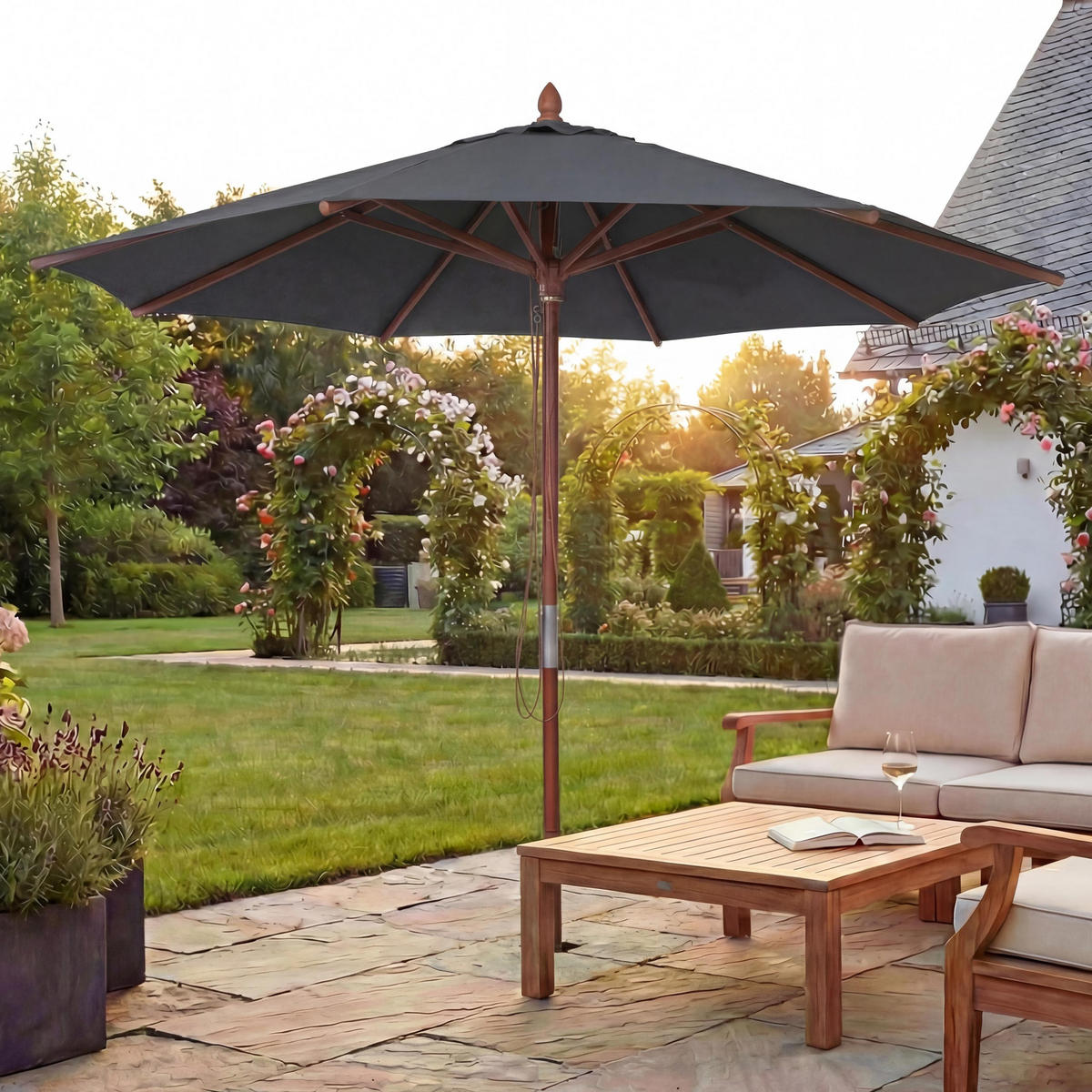 SONNENSCHIRM C57B Anthrazit - Anthrazit, Holz (300/300cm) - MCW