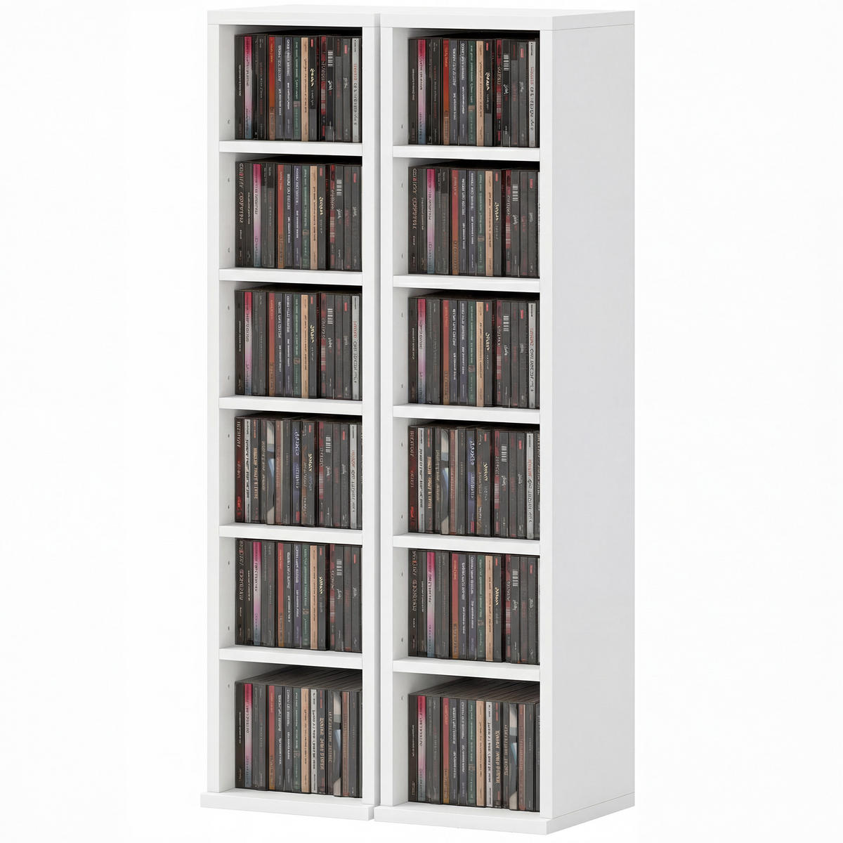 CD-REGAL 2er-Set DE-14522 12 Fächer für 204 CDs Weiß - Weiß, Holzwerkstoff (22.5/88.5/21cm) - ComfortXL