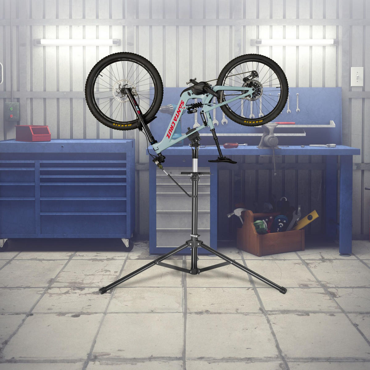 FAHRRADMONTAGESTÄNDER Tristan,inklusive Vorderrad-Stabilisator,schwarz - Schwarz, Textil (120/180/138cm) - tectake