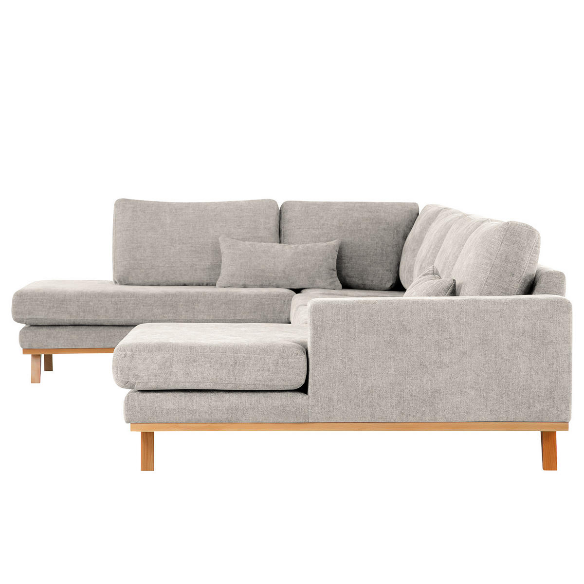 WOHNLANDSCHAFT mit Longchair - Buchefarben/Grau, Buchenholz/Textil (371/81/219cm) - home24