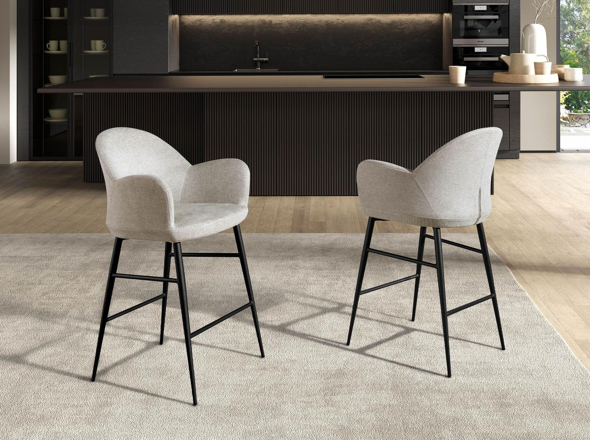 BARHOCKER aus hellgrauem Stoff - Hellgrau, Textil/Metall (56/96/55cm) - ANGEL CERDA