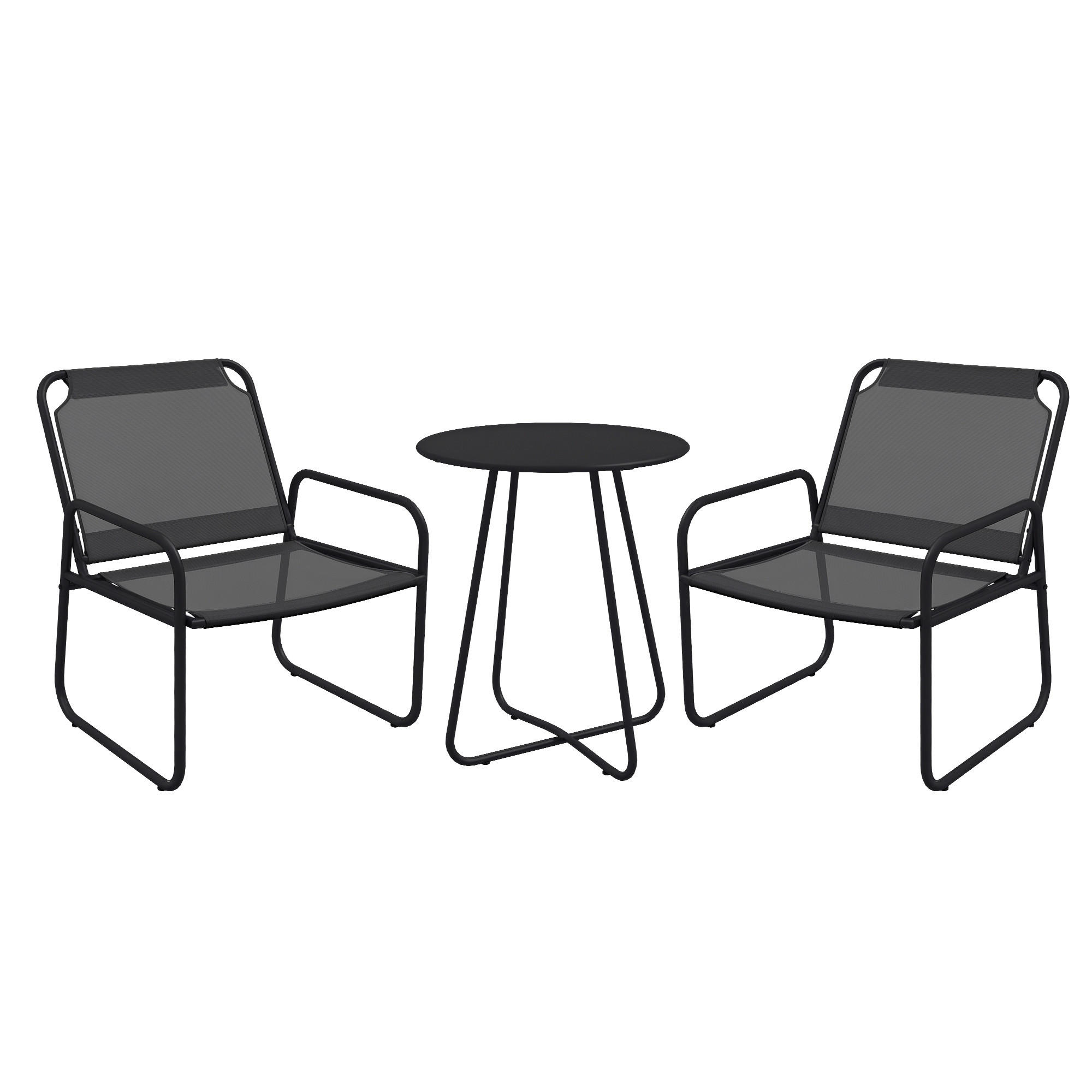 BALKONSET 3-teilig DE-14094 2 Sessel + runder Tisch Grau - Grau, Metall - ComfortXL