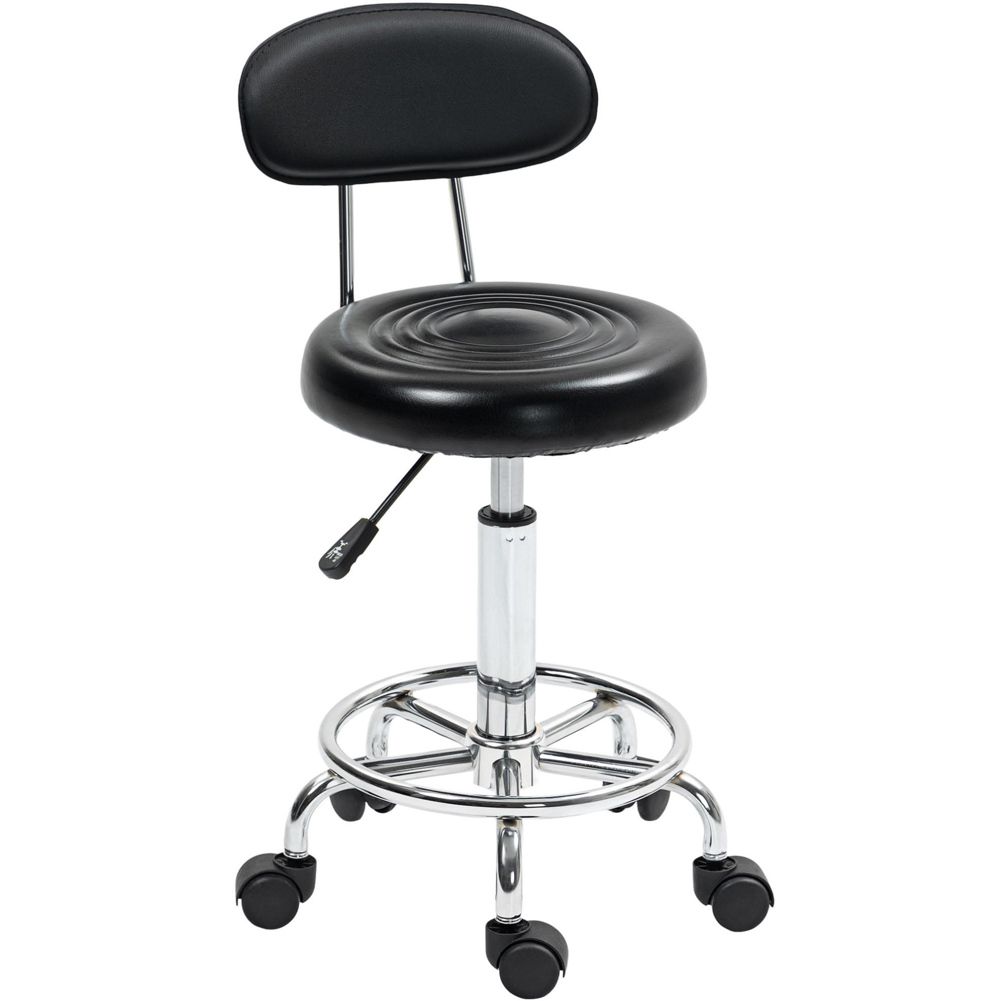ROLLHOCKER höhenverstellbar mit Lehne und Fußstütze Kunstleder Schwarz - Schwarz, Metall (32/86/40cm) - Meubliv