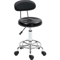 ROLLHOCKER höhenverstellbar mit Lehne und Fußstütze Kunstleder Schwarz - Schwarz, Metall (32/86/40cm) - Meubliv