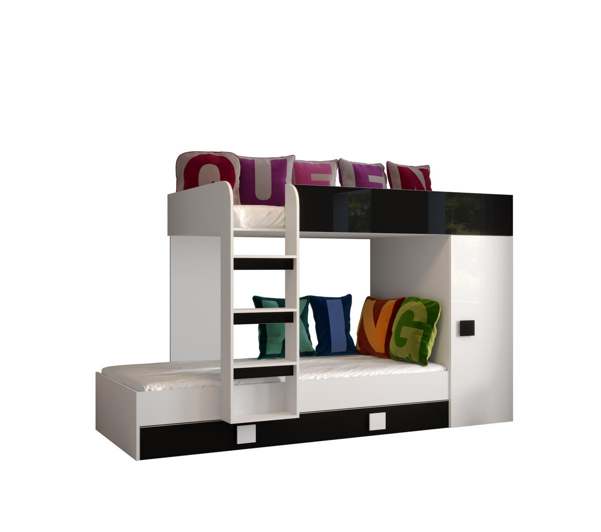 ETAGENBETT 254/94/165 - Schwarz/Weiß, Holz (90/200cm) - MÖBEL KRYSPOL