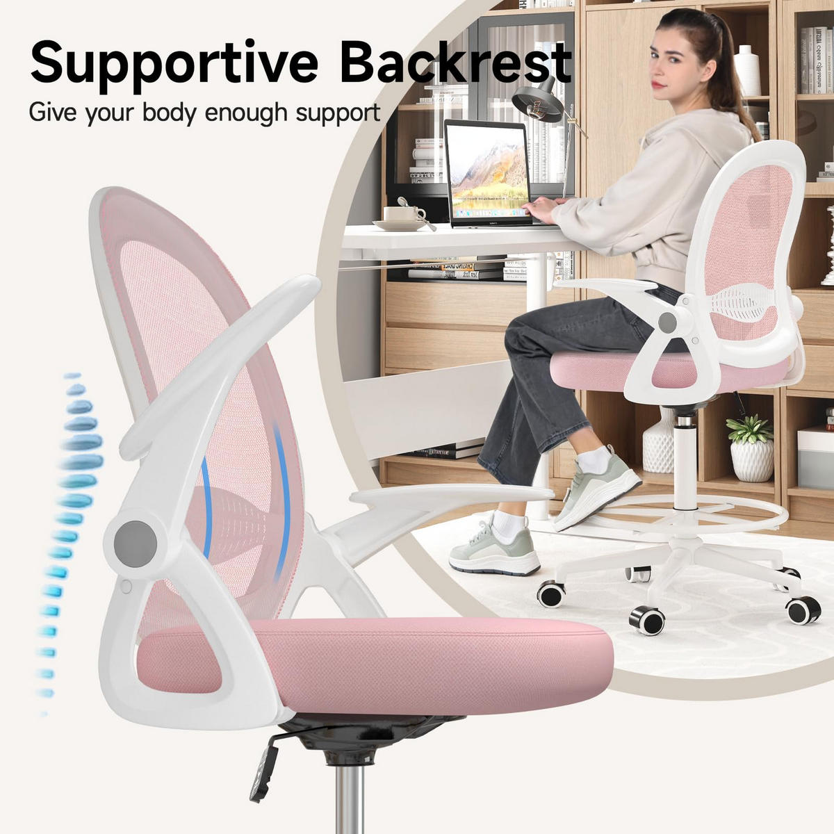 BÜROSTUHL Ergonomisch Höhenverstellbar Mesh Rosa - Pink, Metall (25/53/53cm) - Rattrix