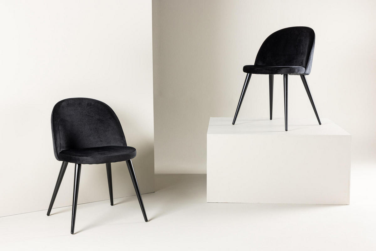 STUHL 2er-Set velours schwarz - Schwarz, Holzwerkstoff (50/77/57cm) - ebuy24