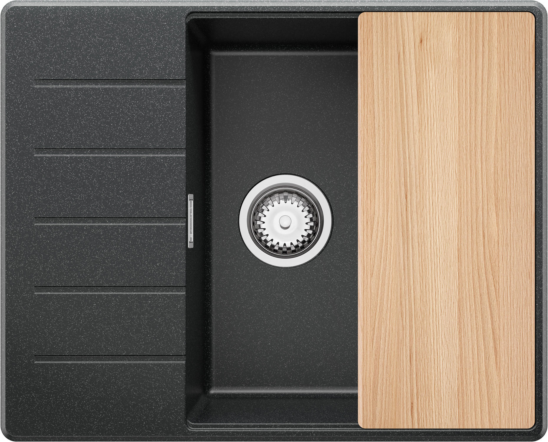 SPÜLBECKEN Kopenhagen, 2-er set Anthrazit 62/50 cm 1 Becken + Ablauf-Set + Schneidebrett ab 50er Unterschrank - Chromfarben/Anthrazit, Kunststoff (62/20/50cm) - Primagran