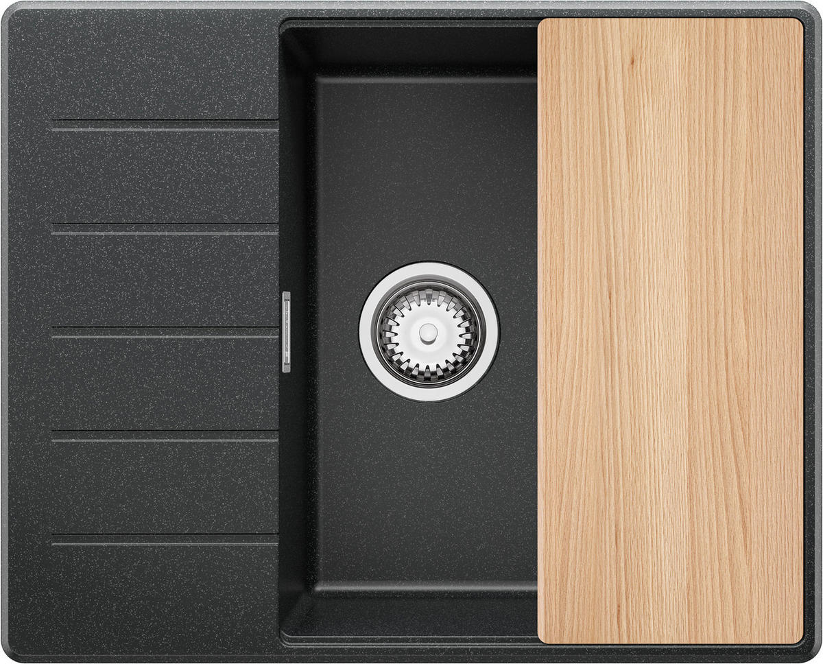 SPÜLBECKEN Kopenhagen, 2-er set Anthrazit 62/50 cm 1 Becken + Ablauf-Set + Schneidebrett ab 50er Unterschrank - Chromfarben/Anthrazit, Kunststoff (62/20/50cm) - Primagran