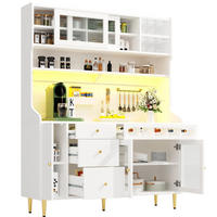 BUFFET 145/39/171 cm Weiß aus MDF mit LED und Weinregal - Weiß, Glas (145/171/39cm) - OKWISH