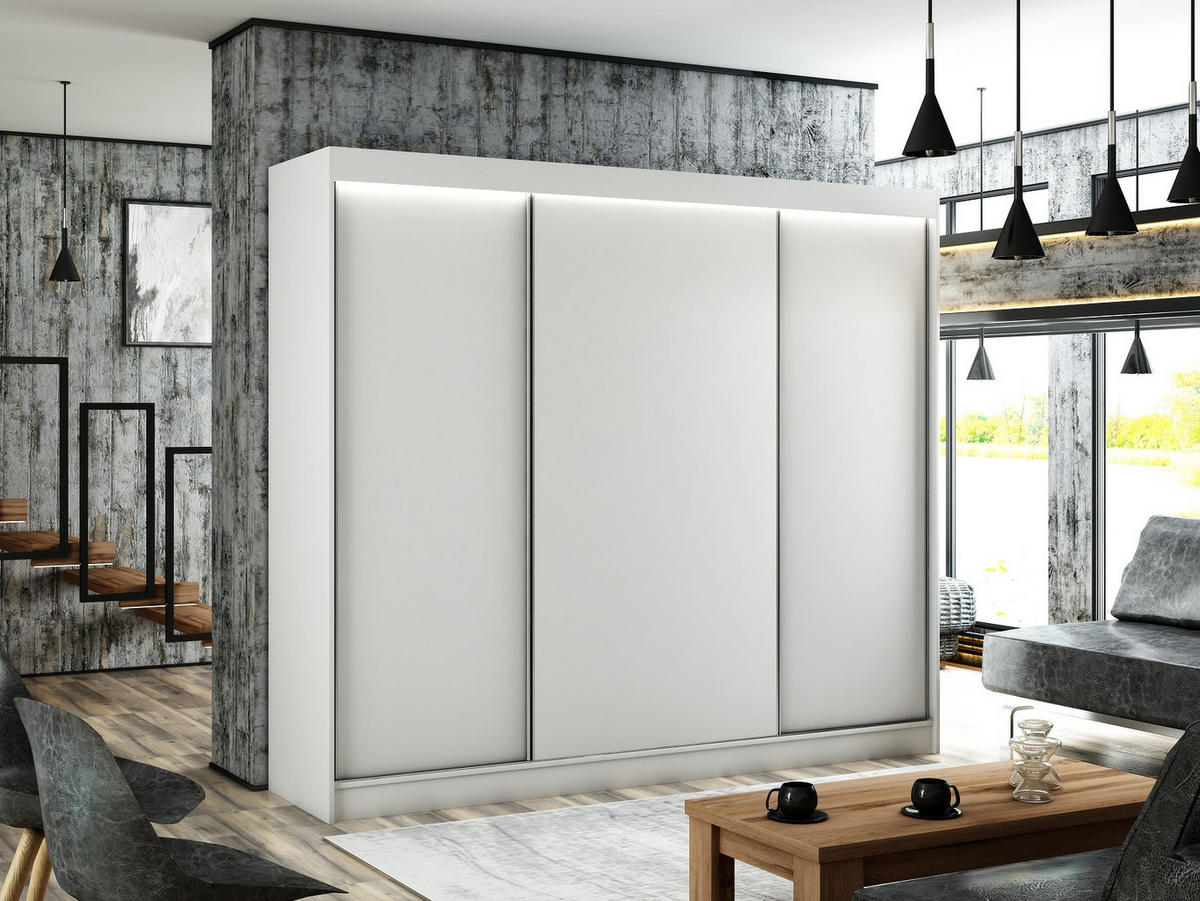 KLEIDERSCHRANK BEROG mit LED - 250 cm - Weiß - Weiß, Holzwerkstoff (250/215/61cm) - ALTDECOR