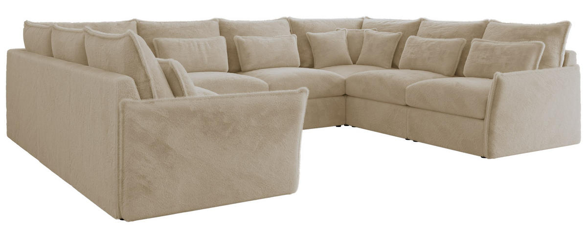 WOHNLANDSCHAFT VERSO U 8M Creme Plüsch - Beige/Creme, Kunststoff/Textil (362/93/270cm) - MKS