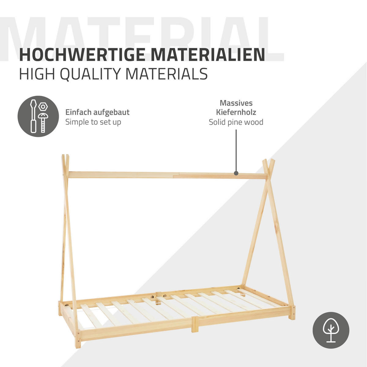 KINDERBETT Tipi 90x200 cm Natur - Naturfarben, Holz (90/200cm) - ML-DESIGN
