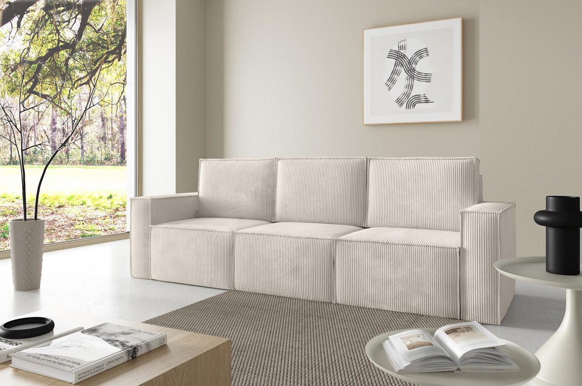 SOFA Orto Beige, Dreisitzer Polstersofa - Beige, Holzwerkstoff/Textil (247/93/82cm) - Bettso