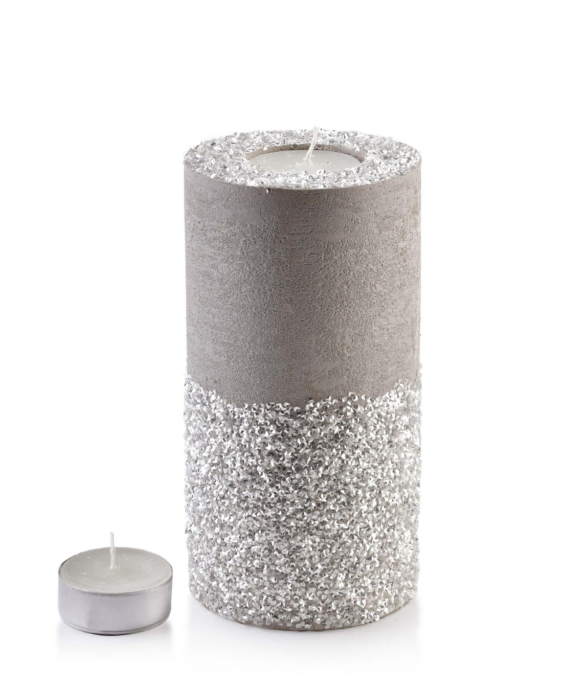 TEELICHTHALTER Diamond Grau 12/12/24 cm Naturmaterial - Hellgrau, Naturmaterialien (24cm) - Mondex