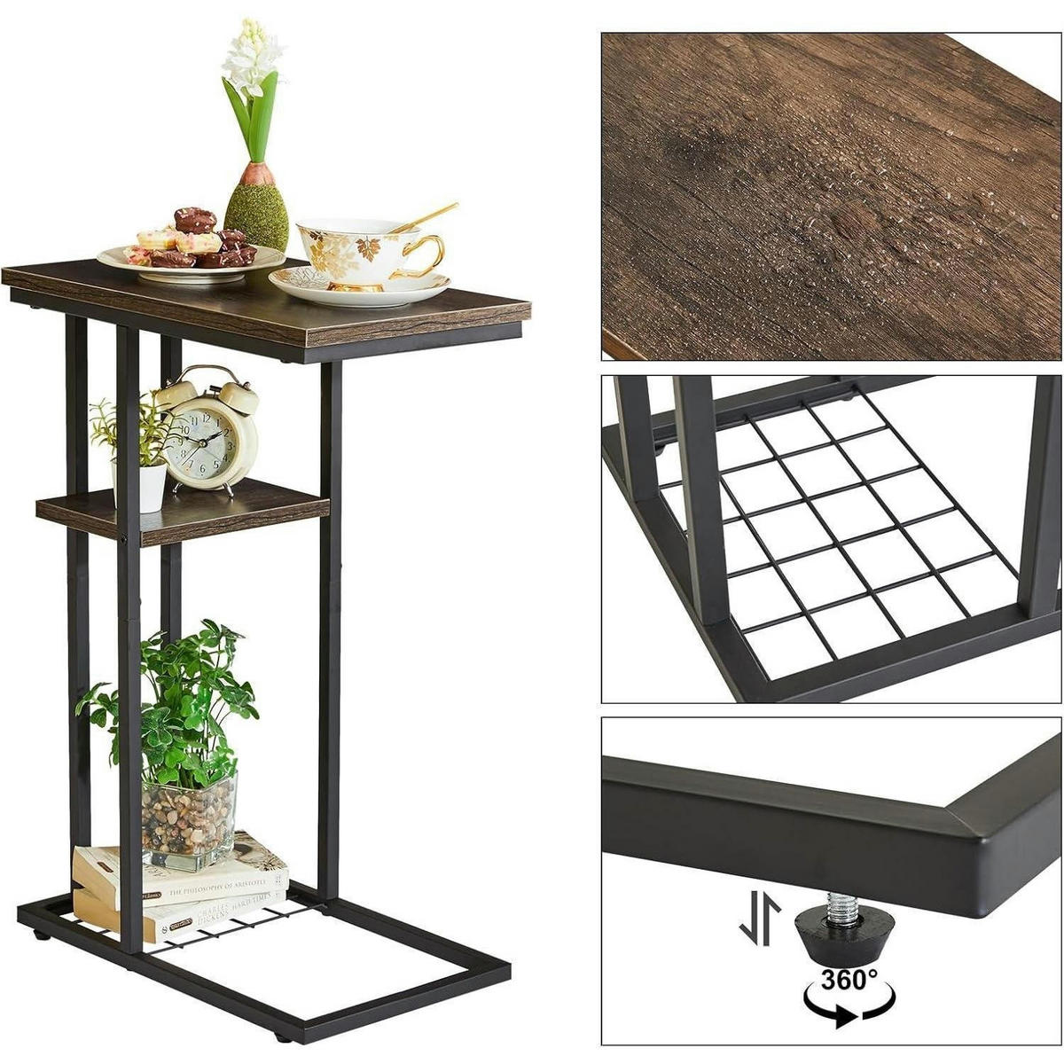 BEISTELLTISCH C-Form Graubraun 40 x 26 x 61.5 cm - Braun, Metall (40/26/61.5cm)
