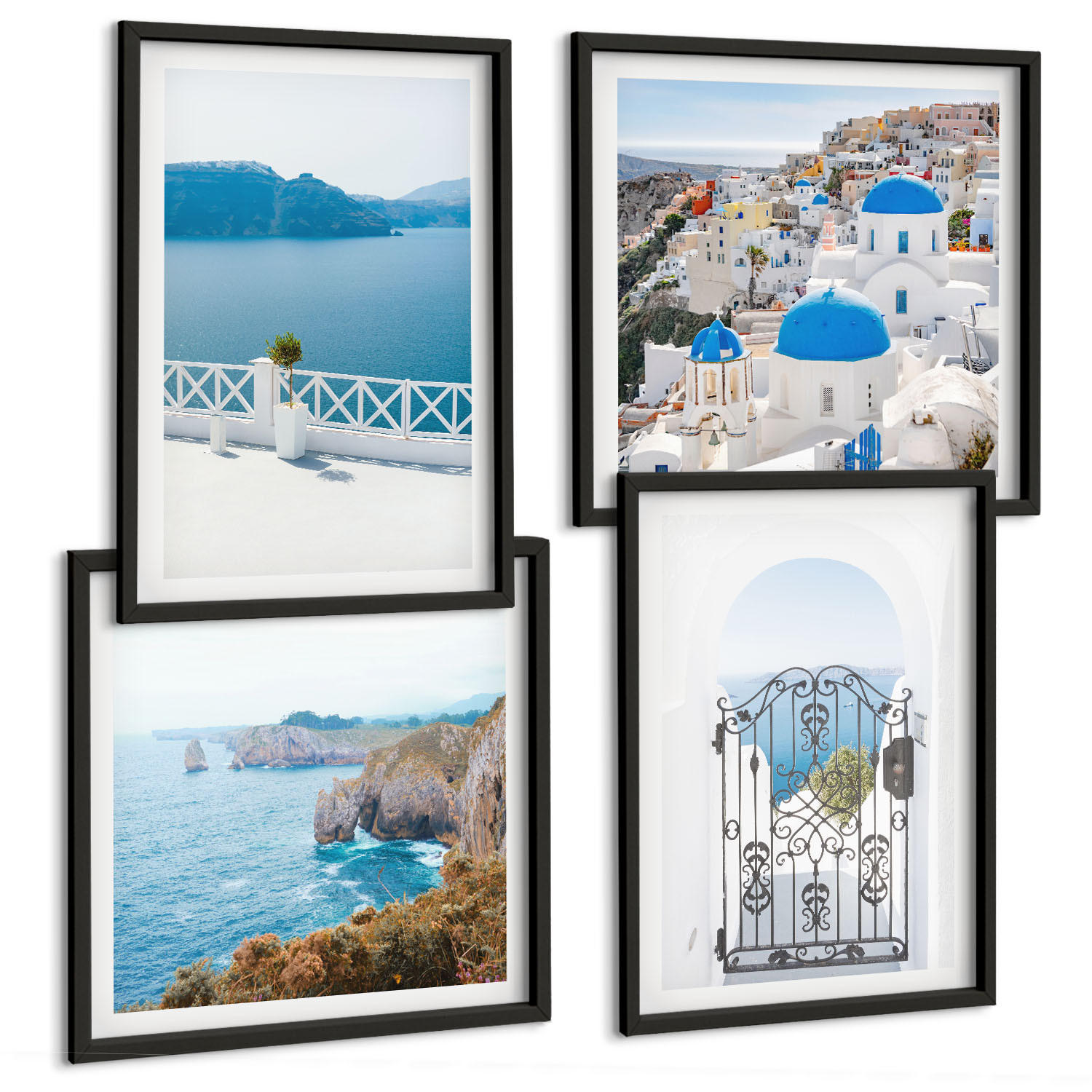 BILDER SET 4er Set - 50x50 cm & 40x60 cm Schwarzer Rahmen - Meeresarchitektur Griechenlands - Schwarz, Kunststoff (50/50cm) - TULUP