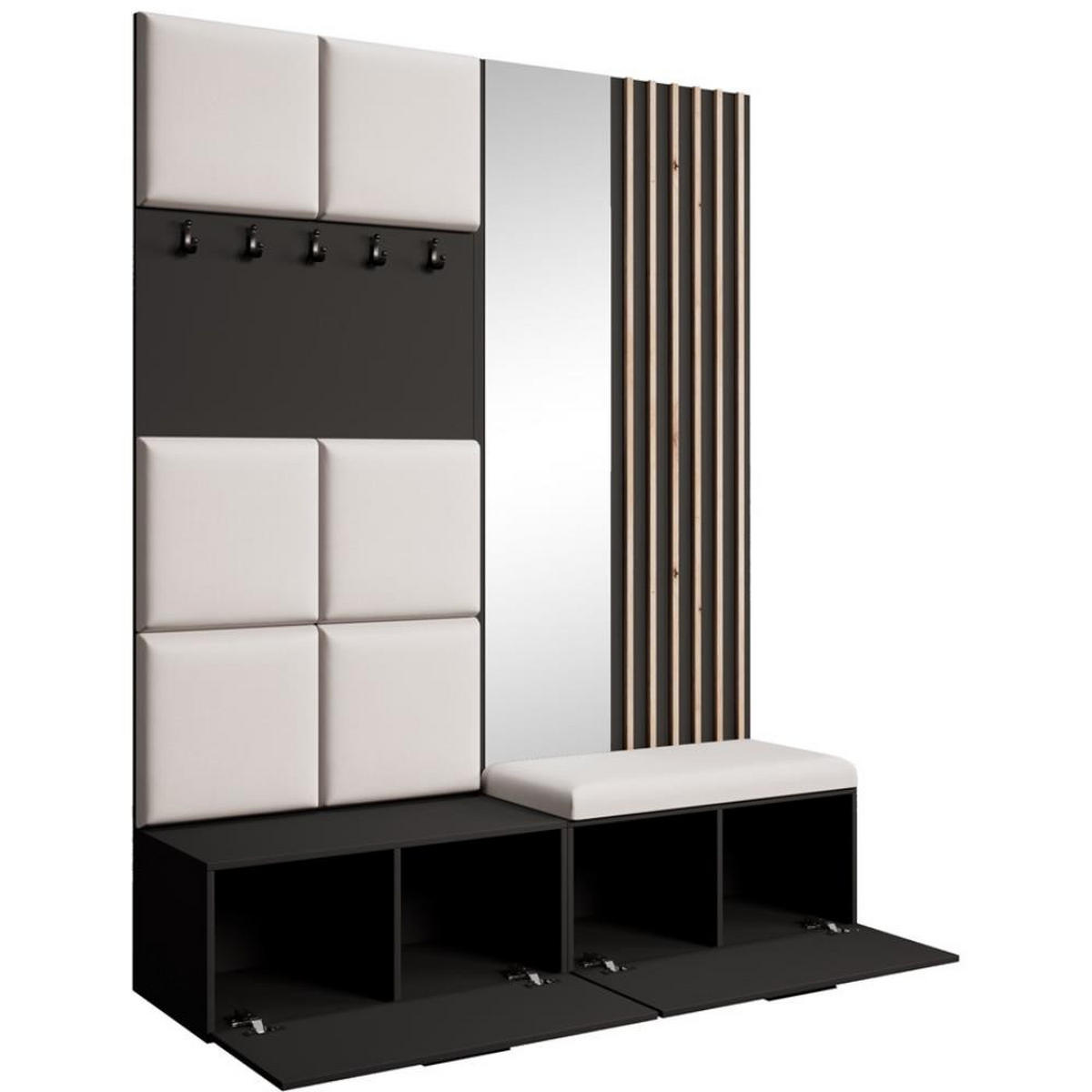 GARDEROBE Margaret I+II 162/203/43 mit gepolsterten Paneelen/Lamellen/Spiegel - Beige/Schwarz, Holzwerkstoff/Kunststoff (162/203/43cm) - Beautysofa