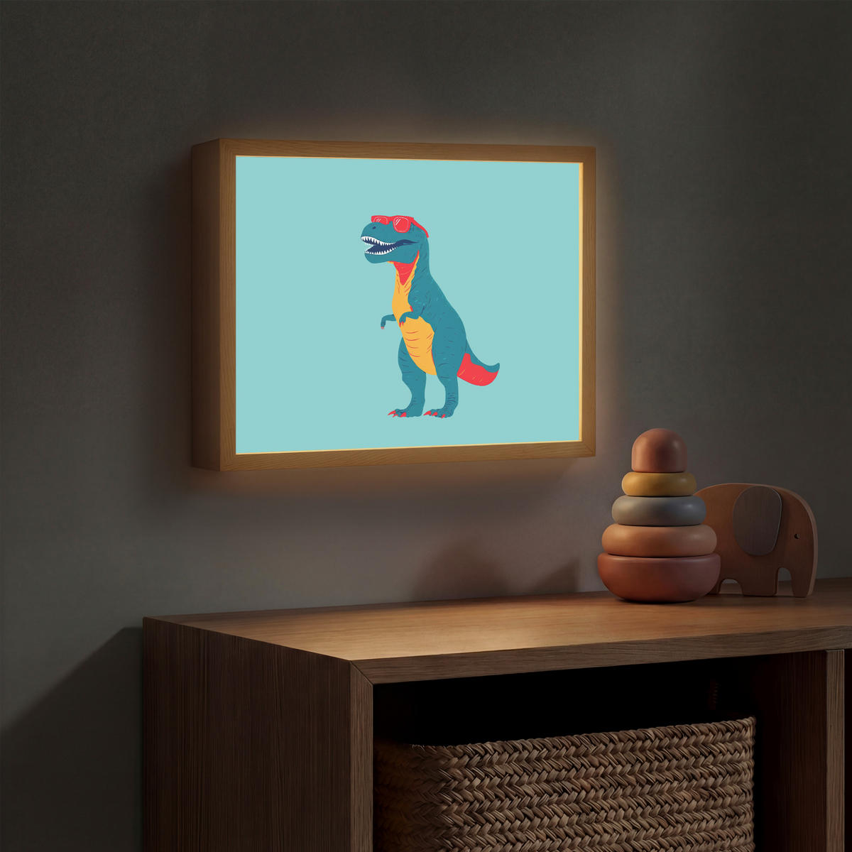 DOBÍJECÍ NOČNÍ LAMPIČKA Dinosaurus - Modrá - Sluneční brýle 40x30 cm - světle modrá, kompozitní dřevo (8/40/30cm) - OnlyWow