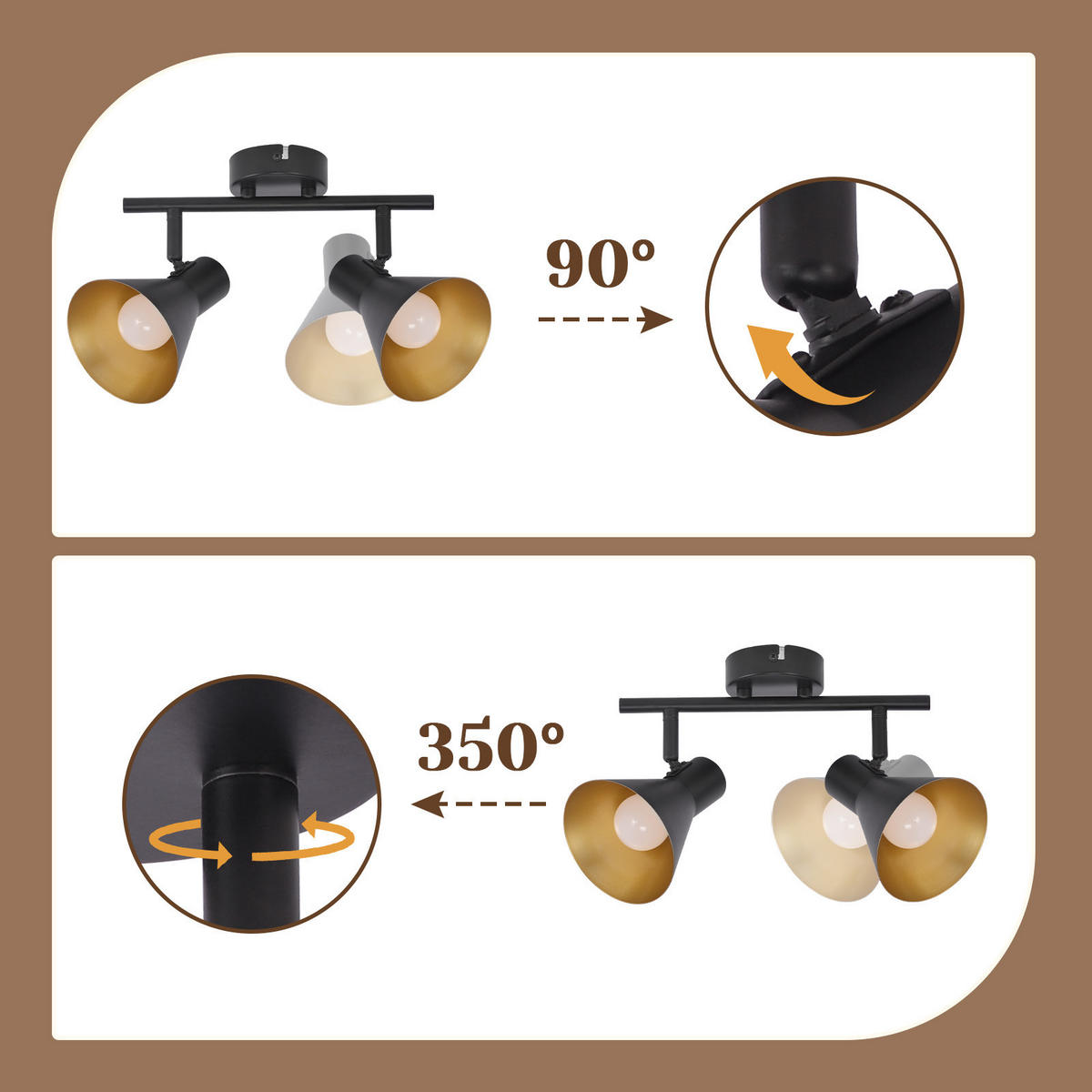 DECKENSTRAHLER Arya 25/11/21cm - Schwarz, Metall (25/11/21cm) - ZMH