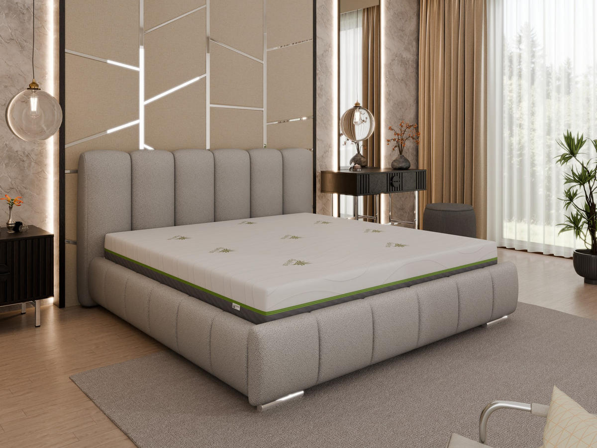 POLSTERBETT Zaira 180 x 200 cm mit Bettkasten und Lattenrost taschenfederkernmatratze mit kokos 21cm - grau - Grau, Holz (180/200cm) - Panda Möbel