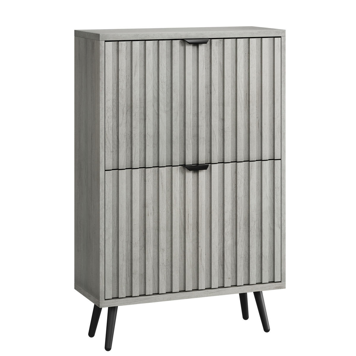 SCHUHSCHRANK mit Klappen 60 cm in Grau, platzsparend mit Rillenfront - Grau, Holzwerkstoff (60/94/24cm) - BEAOK