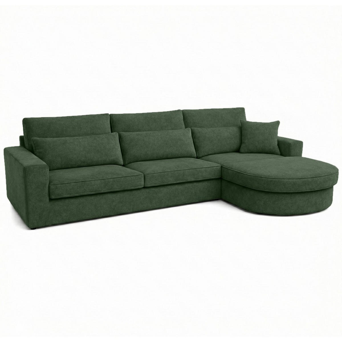 ECKSOFA Pablo ohne Schlaffunktion, mit abgerundeter Ottomane, rechts, Dunkelgrün, Velourstoff - Dunkelgrün, Textil (319/196cm) - Beautysofa