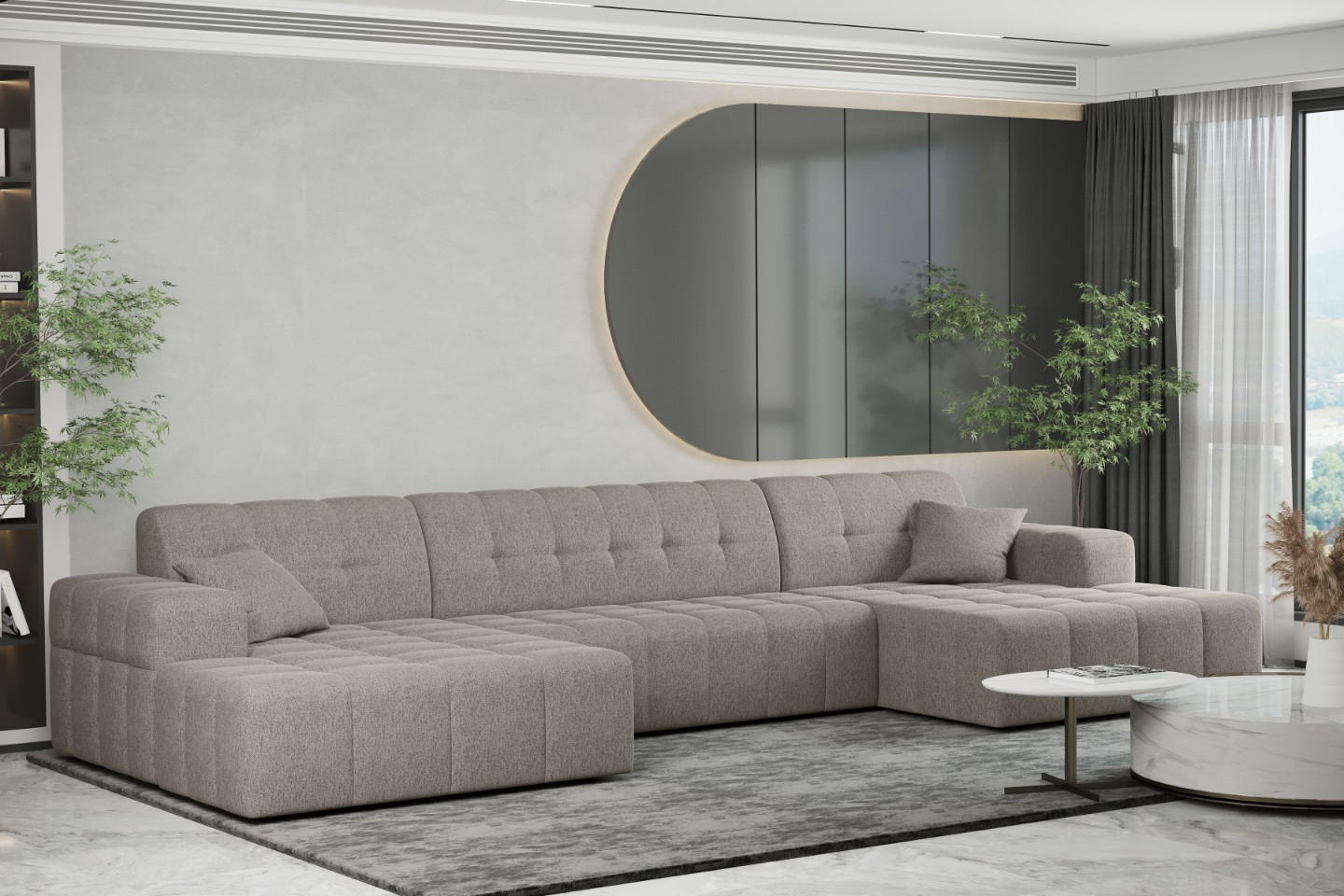 ECKSOFA U-form Wohnzimmer NIMES Stoff VERITA Warmbeige - Cappuccino, Holz/Textil (350/168cm) - Kaiser Möbel