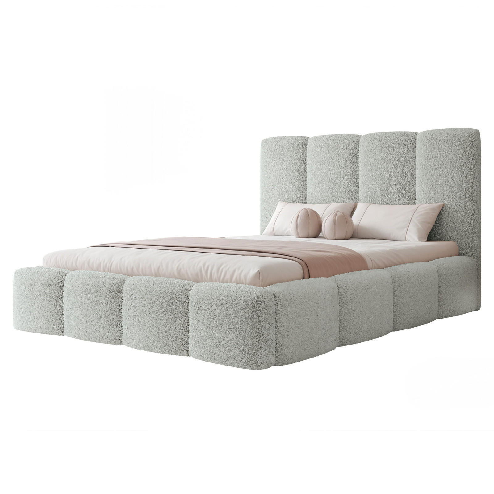 POLSTERBETT LANDARE 180x200 cm Platingrau Bouclé (Stoff Coral) - mit Bettkasten und Lattenrost - Hellgrau, Holzwerkstoff/Textil (180/200cm) - Ravio