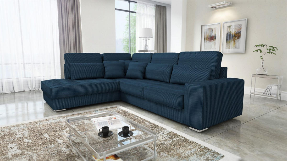 ECKSOFA Nevio Xl In Scala - Dunkelblau, Holzwerkstoff/Textil (312/226cm) - Fun Möbel