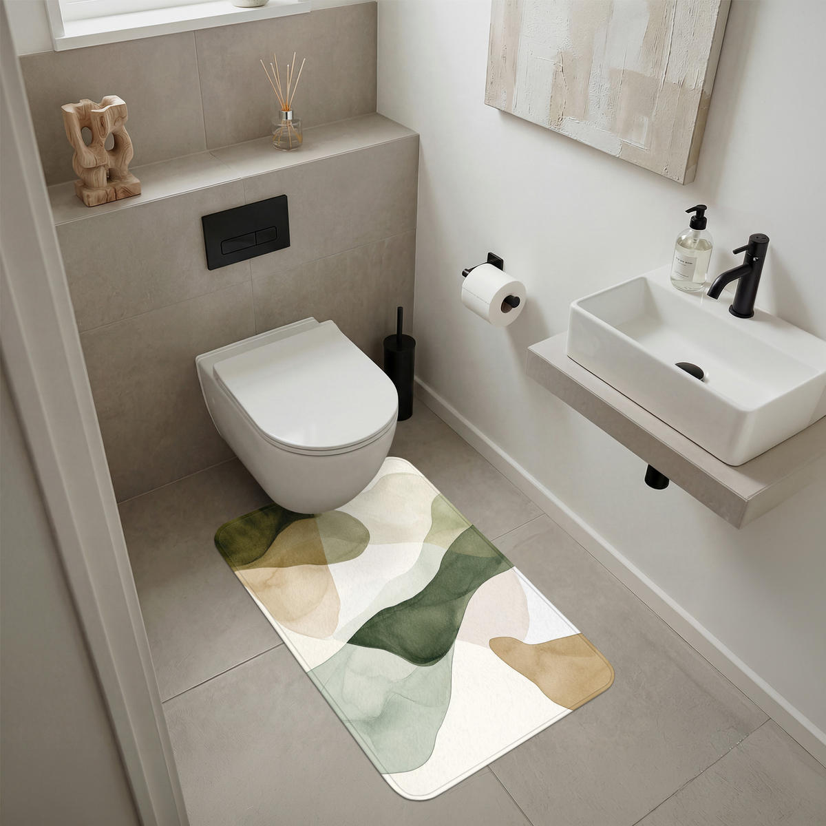 KÚPEĽŇOVÁ PREDLOŽKA Japandi - Abstraktné - Zelené 60x90 cm - zelená, textil/plast (60/90cm) - OnlyWow