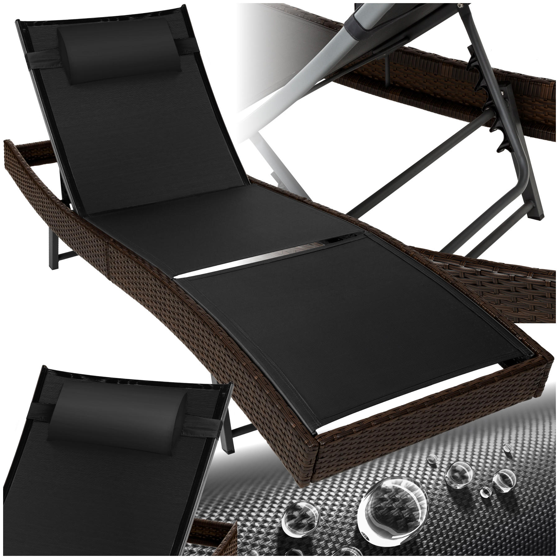 RATTAN-SONNENLIEGE Moana,69 x 211 x 41 - 94 cm,braun gemischt - Braun, Kunststoff (69/94/211cm) - tectake