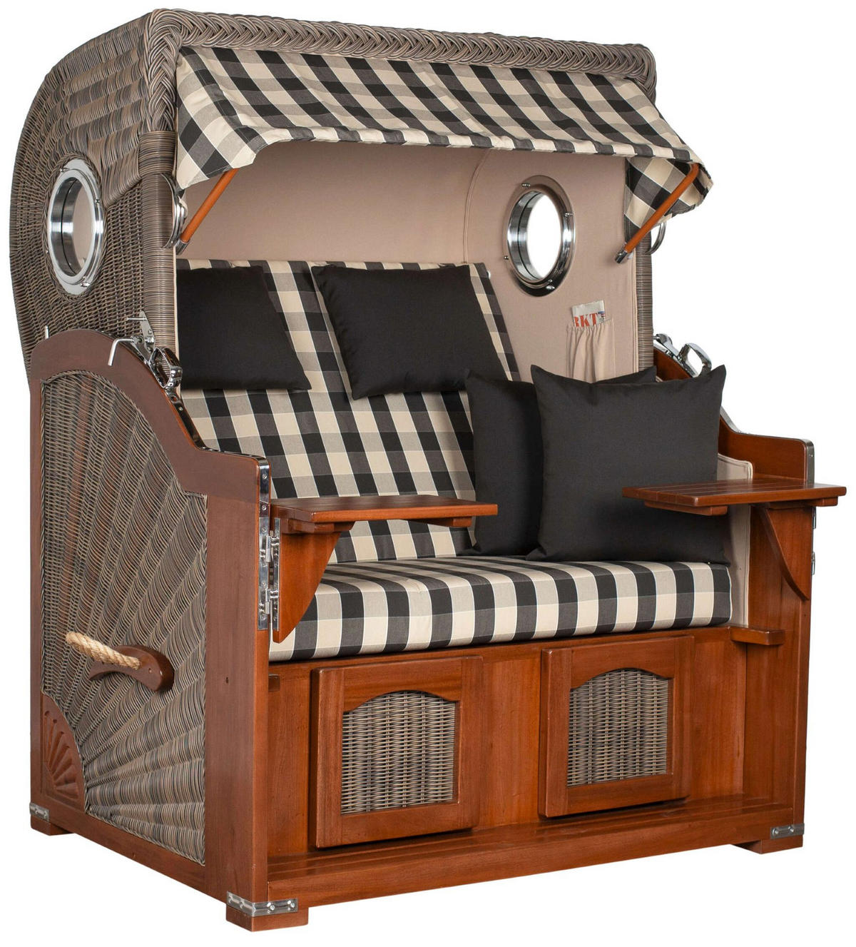 STRANDKORB 2-Sitzer Düne Mahagoni 505 - Anthrazit/Braun, Holz (125/170/80cm) - Mr. Deko
