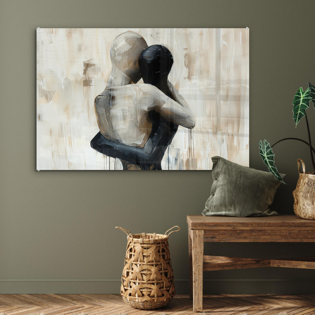 ACRYLGLASBILD Abstrakt - Liebe - Schwarz und weiß - Modern 120x80 cm - Schwarz, Glas (120/80cm) - MuchoWow