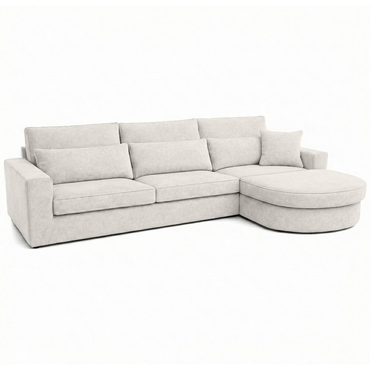 ECKSOFA Pablo ohne Schlaffunktion, mit abgerundeter Ottomane, rechts, Beige, Velourstoff - Weiß, Textil (319/196cm) - Beautysofa