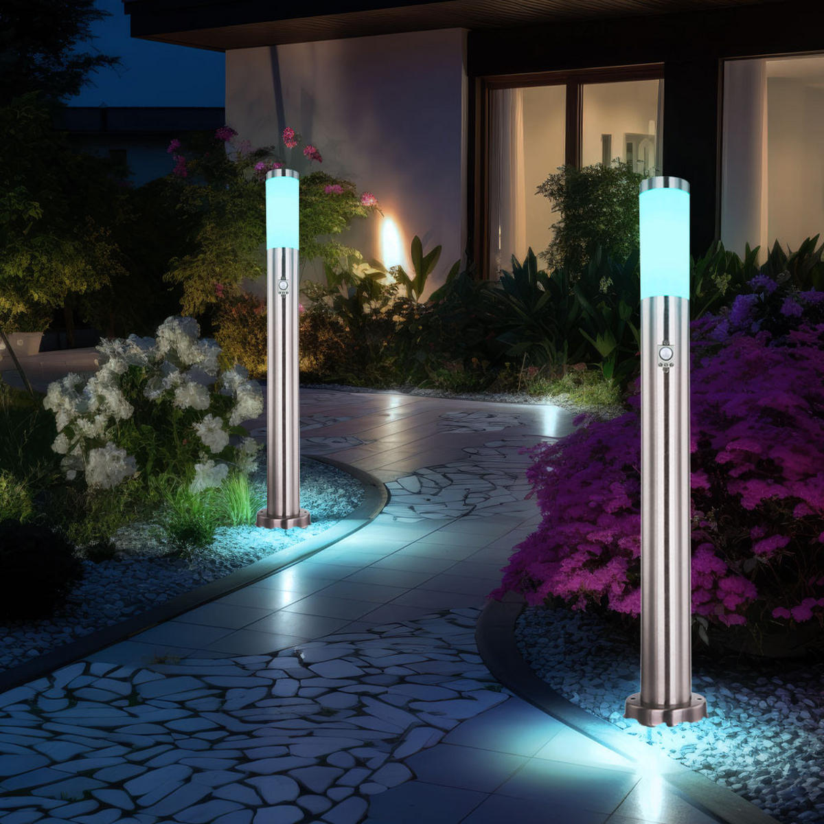RGB LED WEGELEUCHTE Edelstahl Silber - Silberfarben, Metall (12.7/12.7/80cm) - Globo Lighting