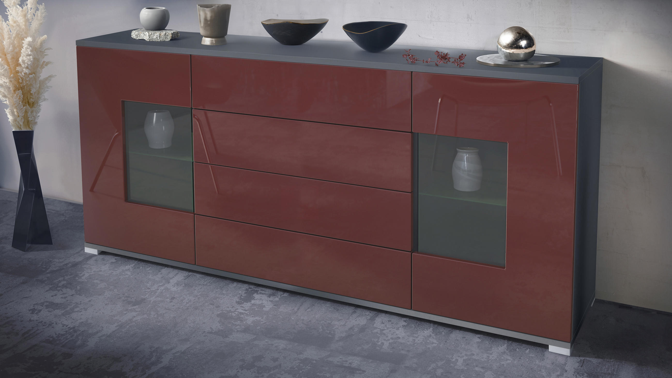 SIDEBOARD Grömitz Bordeaux Hochglanz - Bordeaux, Holzwerkstoff (166.5/75.5/35cm) - Vladon