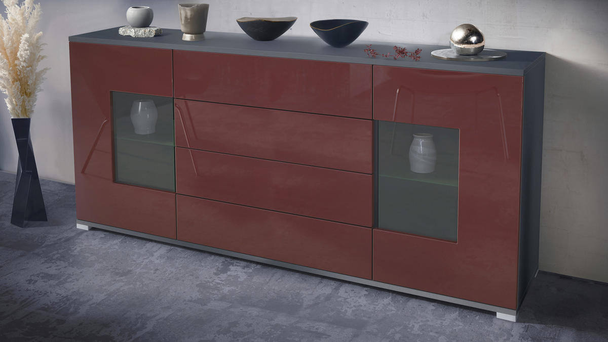 SIDEBOARD Grömitz Bordeaux Hochglanz - Bordeaux, Holzwerkstoff (166.5/75.5/35cm) - Vladon