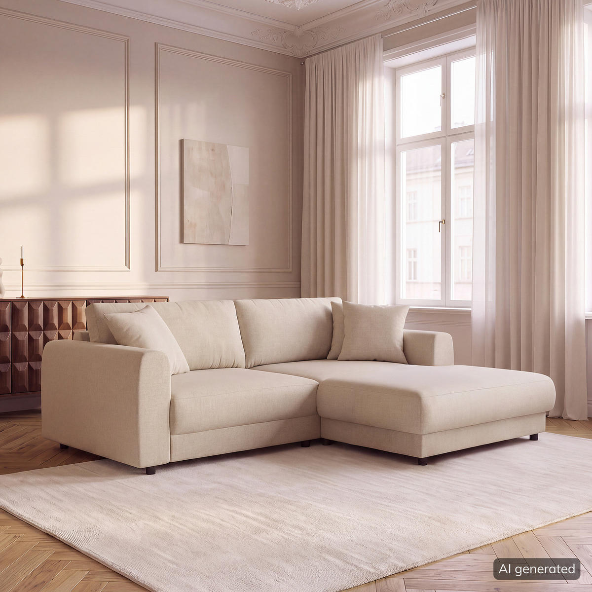 ECKSOFA mit Longchair - Beige/Schwarz, Holz/Kunststoff (238/183cm) - home24